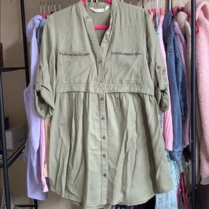 Army Green Flowy Dress with Sparkly Pockets